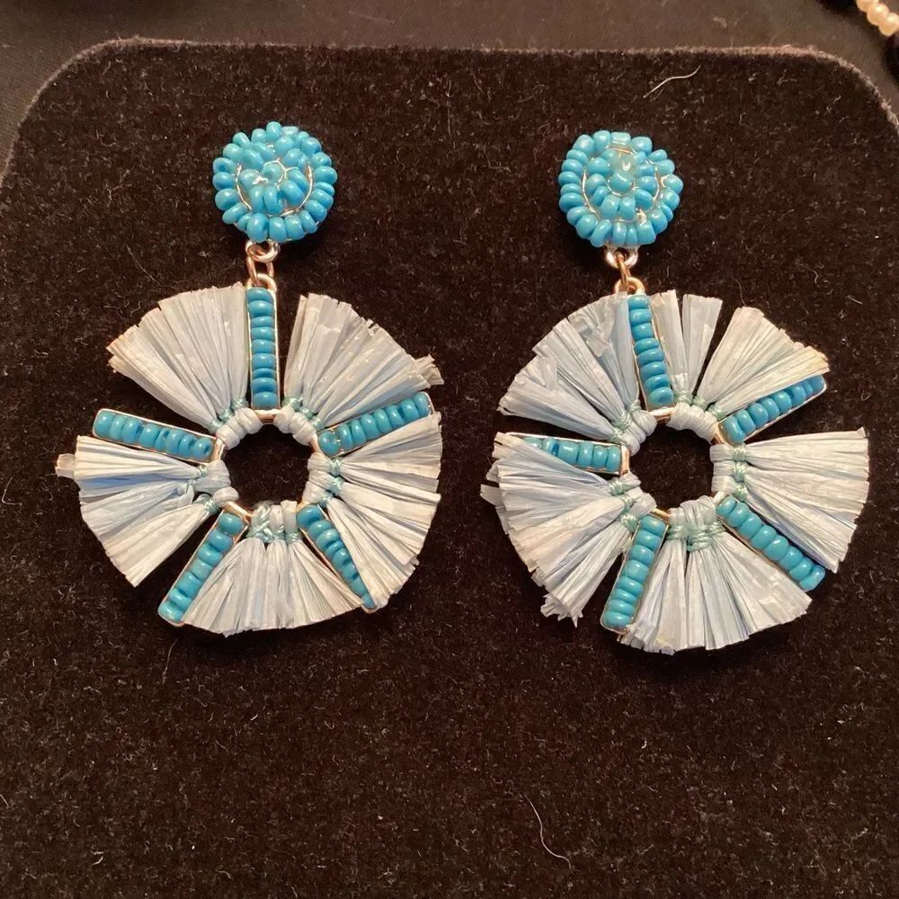 Blue Beaded Pierced Earrings